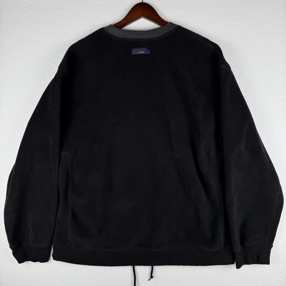Vtg Tommy Jeans‎ Fleece Sweatshirt Mens Large Black Pullover Kangaroo Pocket - Picture 3 of 9
